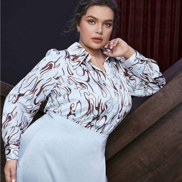 Elegant White and Brown Patterned Women's Top - Picture 1 of 6